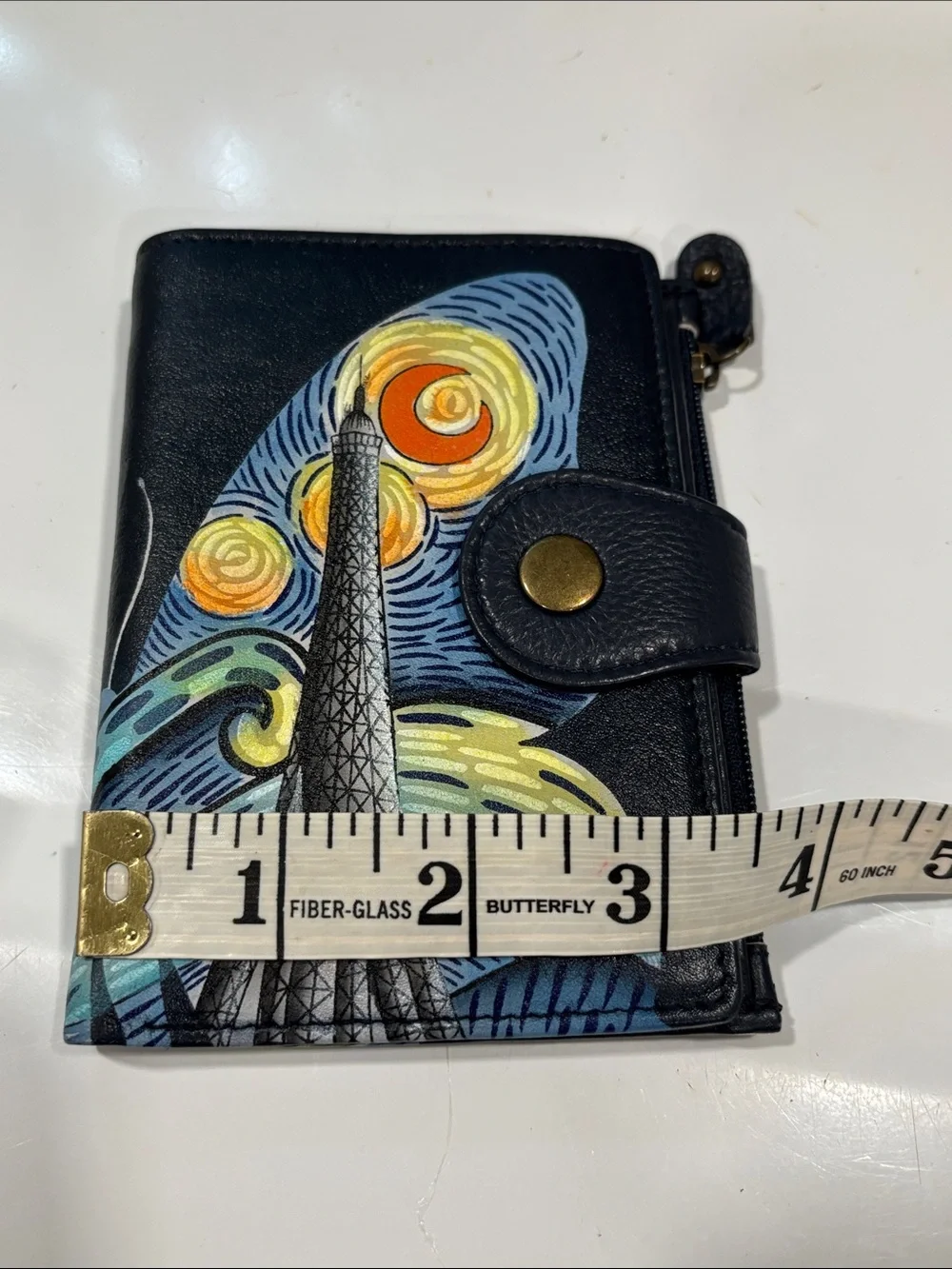Anuschka Hand-Painted Love in Paris Butterfly Navy RFID Bifold Wallet  NWOT